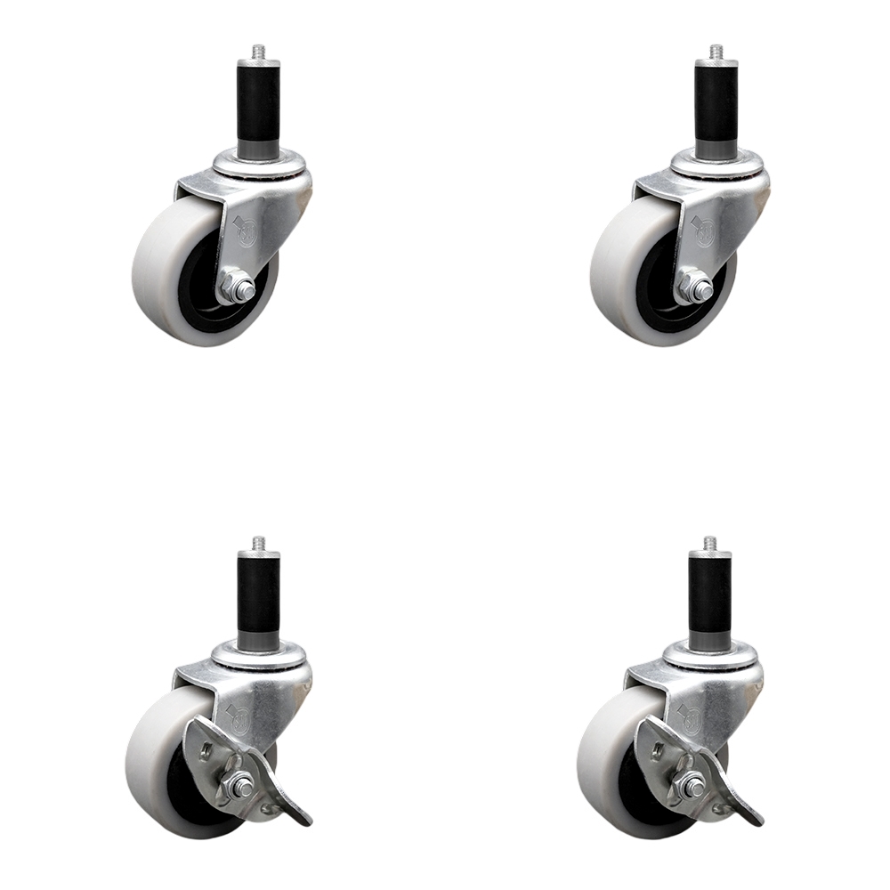 2 Inch Swivel Thermoplastic Rubber Casters Set of 4 - 1-1/4 Inch Expanding Adapter Stem Casters - Includes 2 with Side Lock Brakes - Service Caster Brand — photo 1