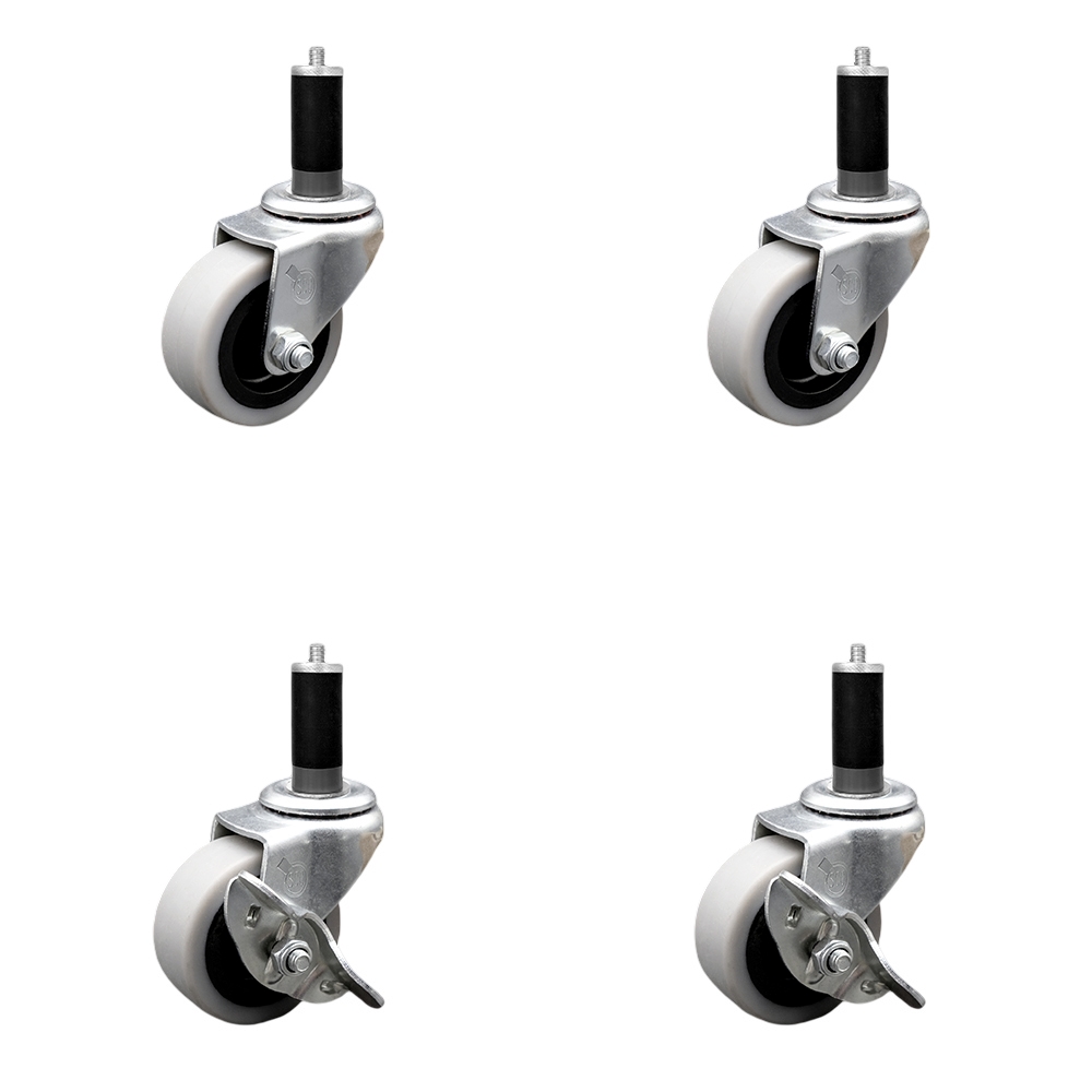 2 Inch Swivel Thermoplastic Rubber Casters Set of 4 - 1-1/8 Inch Expanding Adapter Stem Casters - Includes 2 with Side Lock Brakes - Service Caster Brand — photo 1