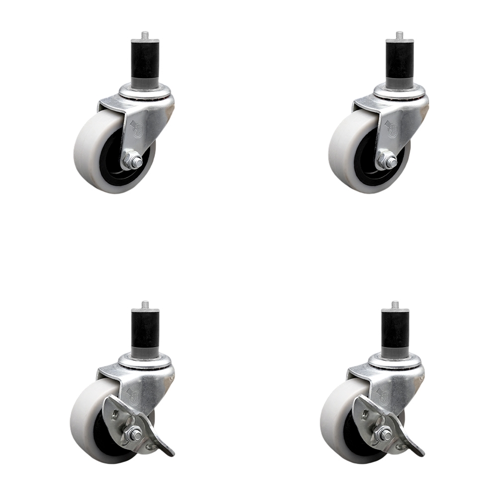 2 Inch Swivel Thermoplastic Rubber Casters Set of 4 - 1-3/4 Inch Expanding Adapter Stem Casters - Includes 2 with Side Lock Brakes - Service Caster Brand — photo 1