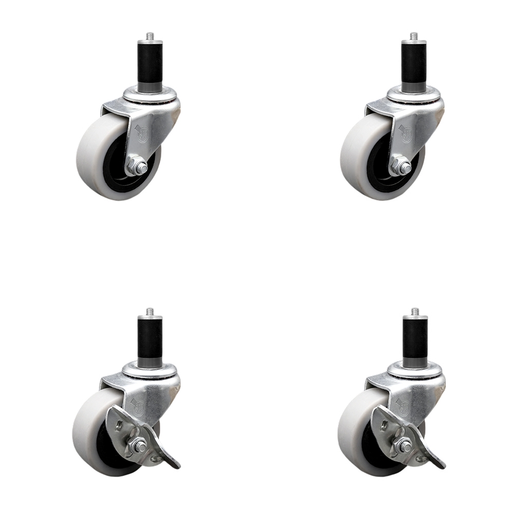 2 Inch Swivel Thermoplastic Rubber Casters Set of 4 - 1-3/8 Inch Expanding Adapter Stem Casters - Includes 2 with Side Lock Brakes - Service Caster Brand — photo 1