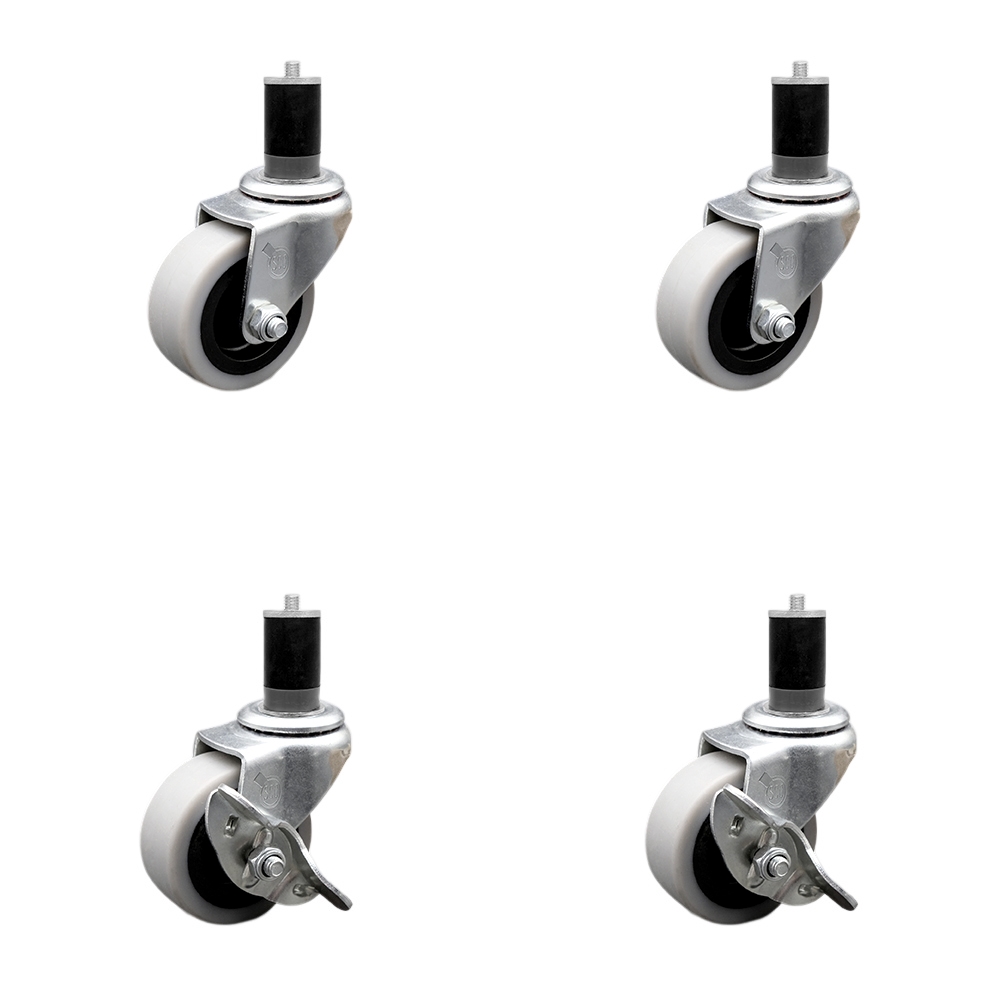 2 Inch Swivel Thermoplastic Rubber Casters Set of 4 - 1-5/8 Inch Expanding Adapter Stem Casters - Includes 2 with Side Lock Brakes - Service Caster Brand — photo 1