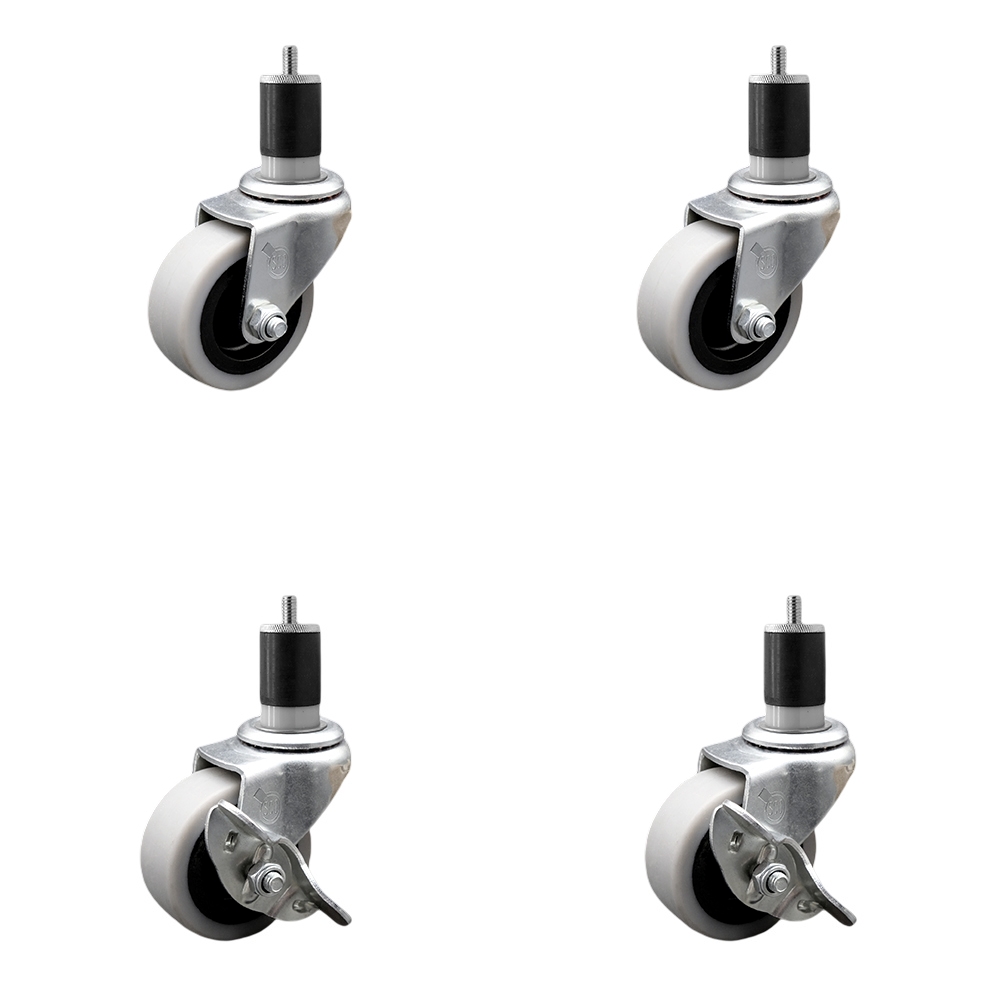2 Inch Swivel Thermoplastic Rubber Casters Set of 4 - 1-7/8 Inch Expanding Adapter Stem Casters - Includes 2 with Side Lock Brakes - Service Caster Brand — photo 1