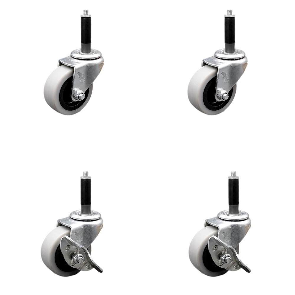 2 Inch Swivel Thermoplastic Rubber Casters Set of 4 - 3/4 Inch Expanding Adapter Stem Casters - Includes 2 with Side Lock Brakes - Service Caster Brand — photo 1