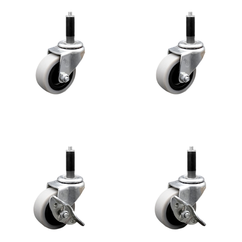 2 Inch Swivel Thermoplastic Rubber Casters Set of 4 - 7/8 Inch Expanding Adapter Stem Casters - Includes 2 with Side Lock Brakes - Service Caster Brand — photo 1