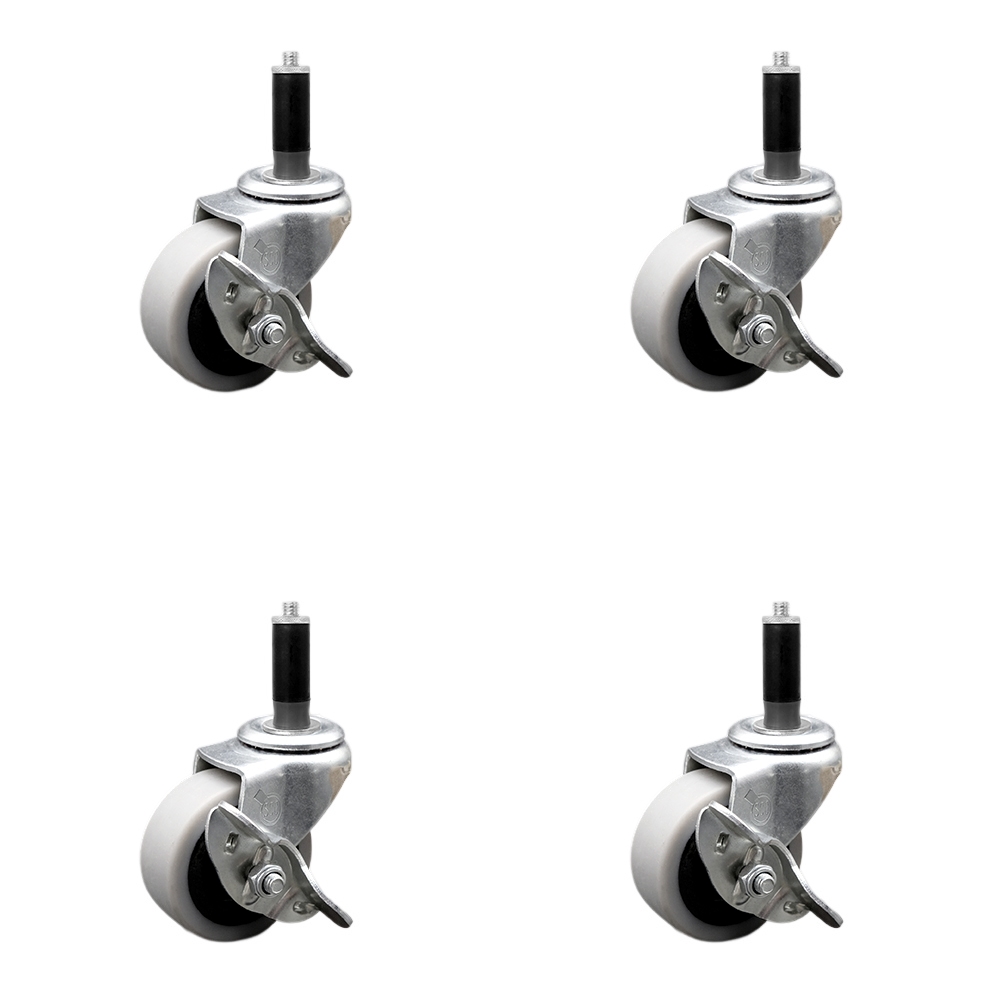 2 Inch Swivel Thermoplastic Rubber Caster Wheels and 1 Inch Expanding Adapter Stem Caster and Brake - 320 lbs. Total Capacity - Set of 4 - Service Caster Brand — photo 1