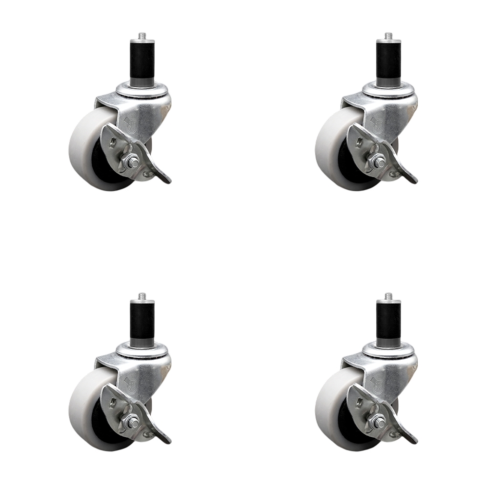 2 Inch Swivel Thermoplastic Rubber Caster Wheels and 1-1/2 Inch Expanding Adapter Stem Casters and Brakes - 320 lbs. Total Capacity - Set of 4 - Service Caster Brand — photo 1