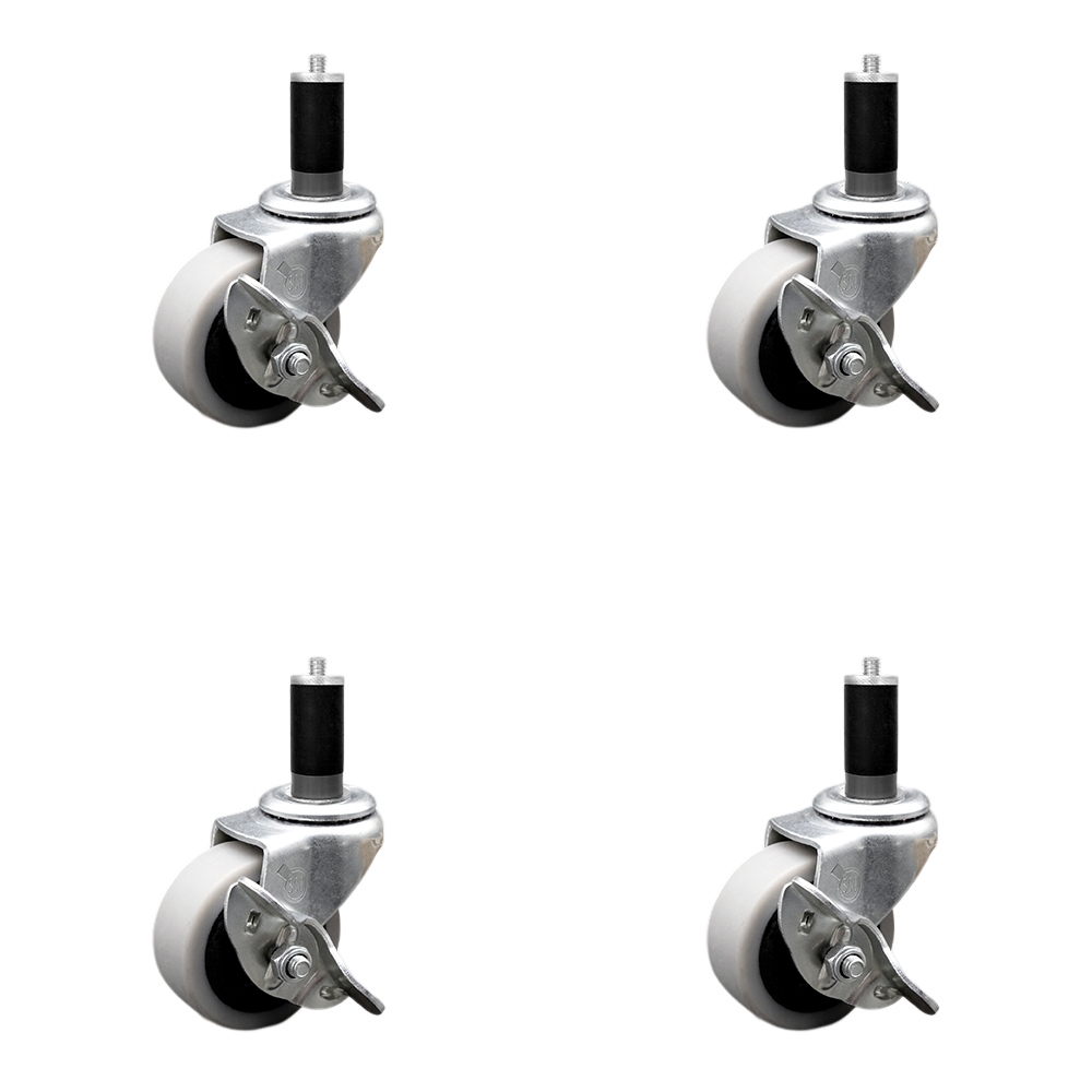 2 Inch Swivel Thermoplastic Rubber Caster Wheels and 1-1/4 Inch Expanding Adapter Stem Caster and Brake - 320 lbs. Total Capacity - Set of 4 - Service Caster Brand — photo 1