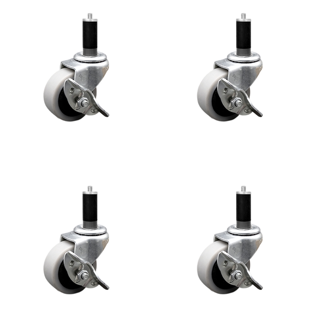2 Inch Swivel Thermoplastic Rubber Caster Wheels and 1-1/8 Inch Expanding Adapter Stem Caster and Brake - 320 lbs. Total Capacity - Set of 4 - Service Caster Brand — photo 1