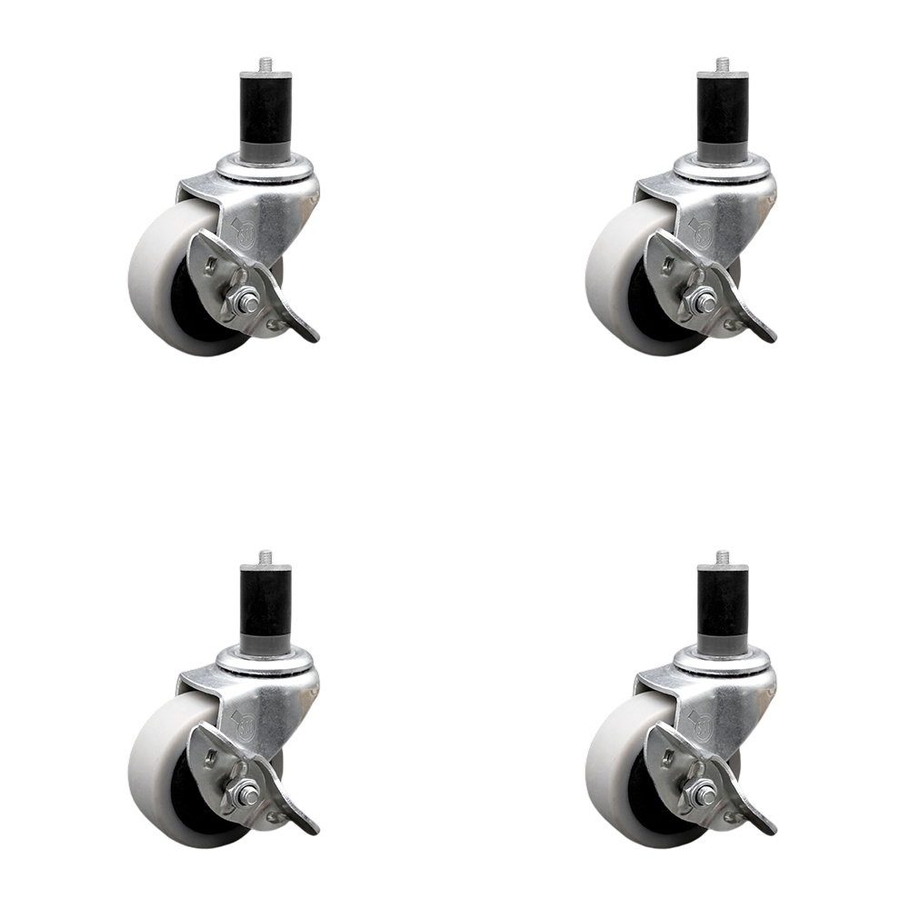 2 Inch Swivel Thermoplastic Rubber Caster Wheels and 1-3/4 Inch Expanding Adapter Stem Caster and Brake - 320 lbs. Total Capacity - Set of 4 - Service Caster Brand — photo 1