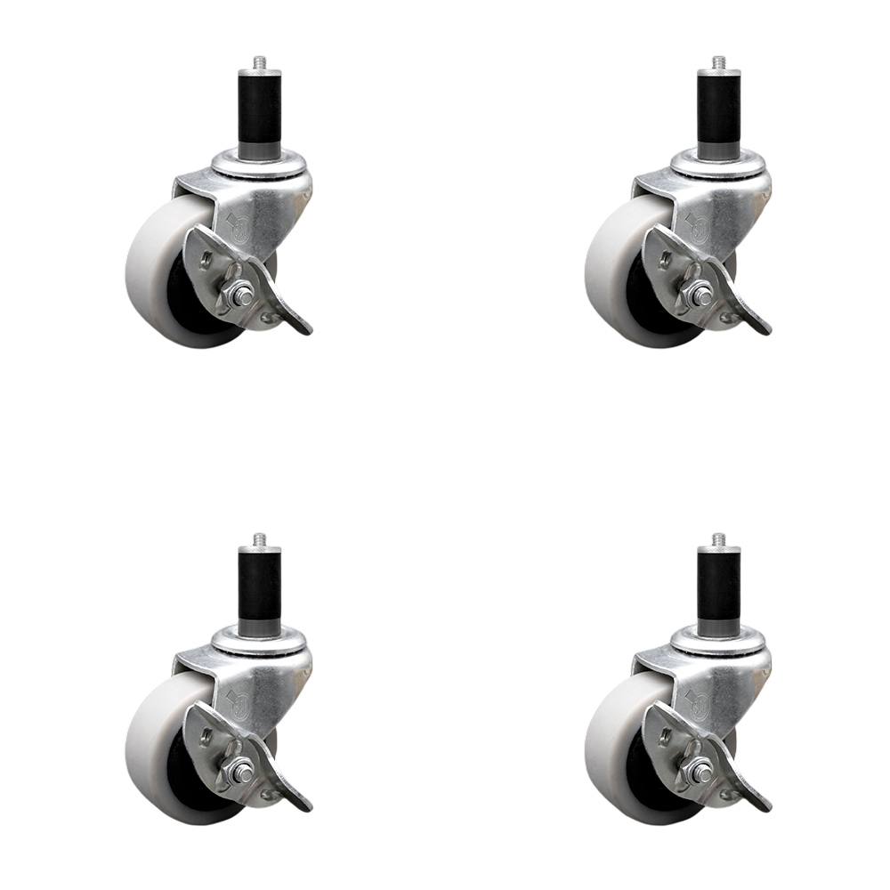 2 Inch Swivel Thermoplastic Rubber Caster Wheels and 1-3/8 Inch Expanding Adapter Stem Caster and Brake - 320 lbs. Total Capacity - Set of 4 - Service Caster Brand — photo 1