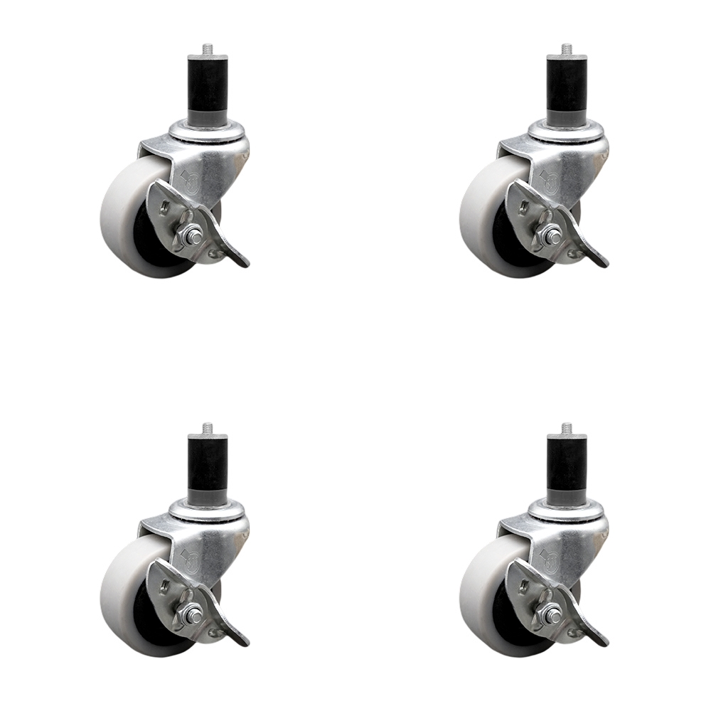 2 Inch Swivel Thermoplastic Rubber Caster Wheels and 1-5/8 Inch Expanding Adapter Stem Caster and Brake - 320 lbs. Total Capacity - Set of 4 - Service Caster Brand — photo 1