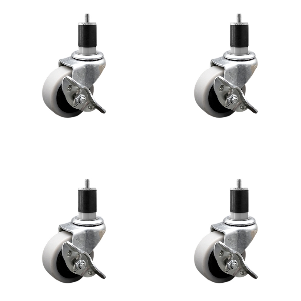 2 Inch Swivel Thermoplastic Rubber Caster Wheels and 1-7/8 Inch Expanding Adapter Stem Caster and Brake - 320 lbs. Total Capacity - Set of 4 - Service Caster Brand — photo 1