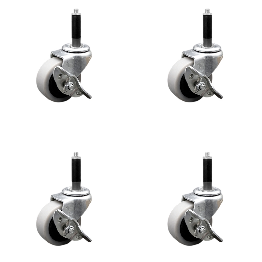 2 Inch Swivel Thermoplastic Rubber Caster Wheels and 3/4 Inch Expanding Adapter Stem Caster and Brake - 320 lbs. Total Capacity - Set of 4 - Service Caster Brand — photo 1