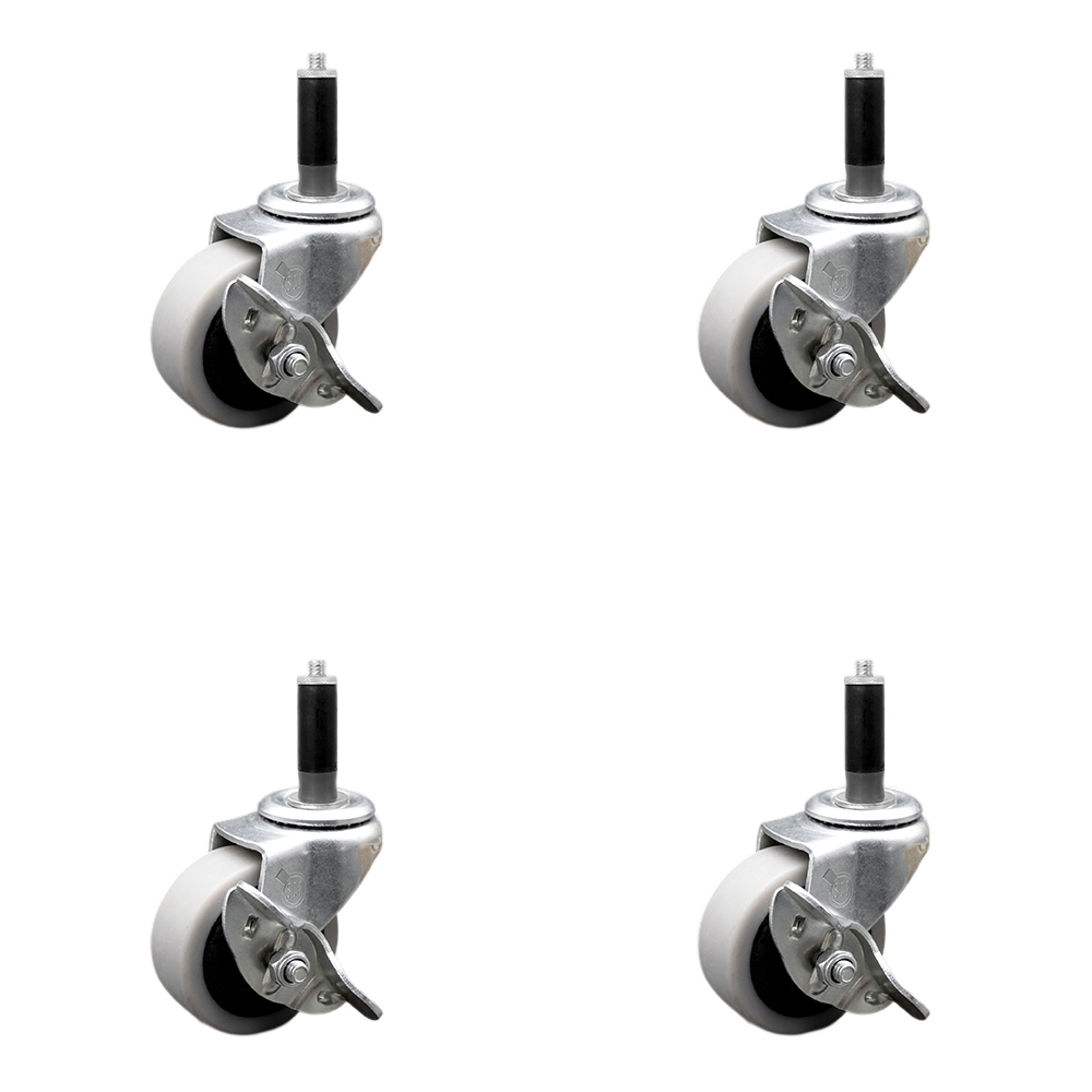 2 Inch Swivel Thermoplastic Rubber Caster Wheels and 7/8 Inch Expanding Adapter Stem Caster and Brake - 320 lbs. Total Capacity - Set of 4 - Service Caster Brand — photo 1