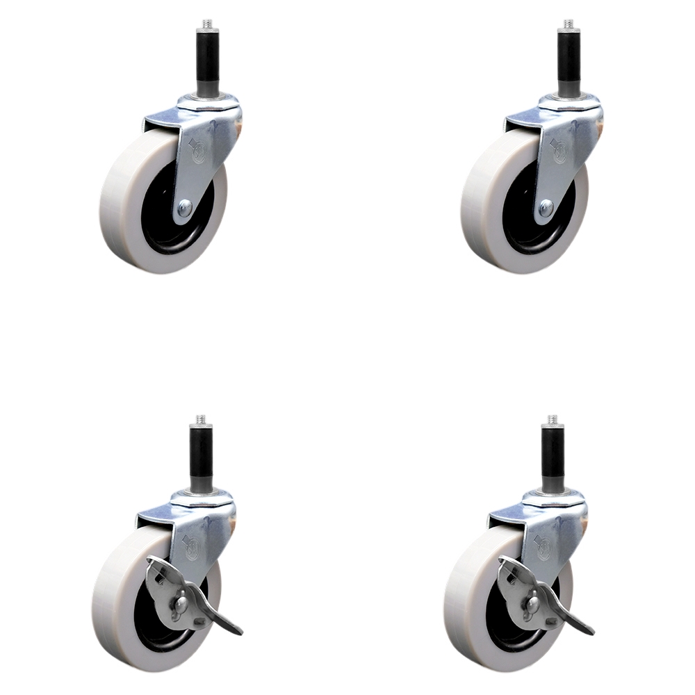 3 Inch Swivel Thermoplastic Rubber Casters Set of 4 - 1 Inch Expanding Adapter Stem Casters - Includes 2 with Side Lock Brake - Service Caster Brand — photo 1