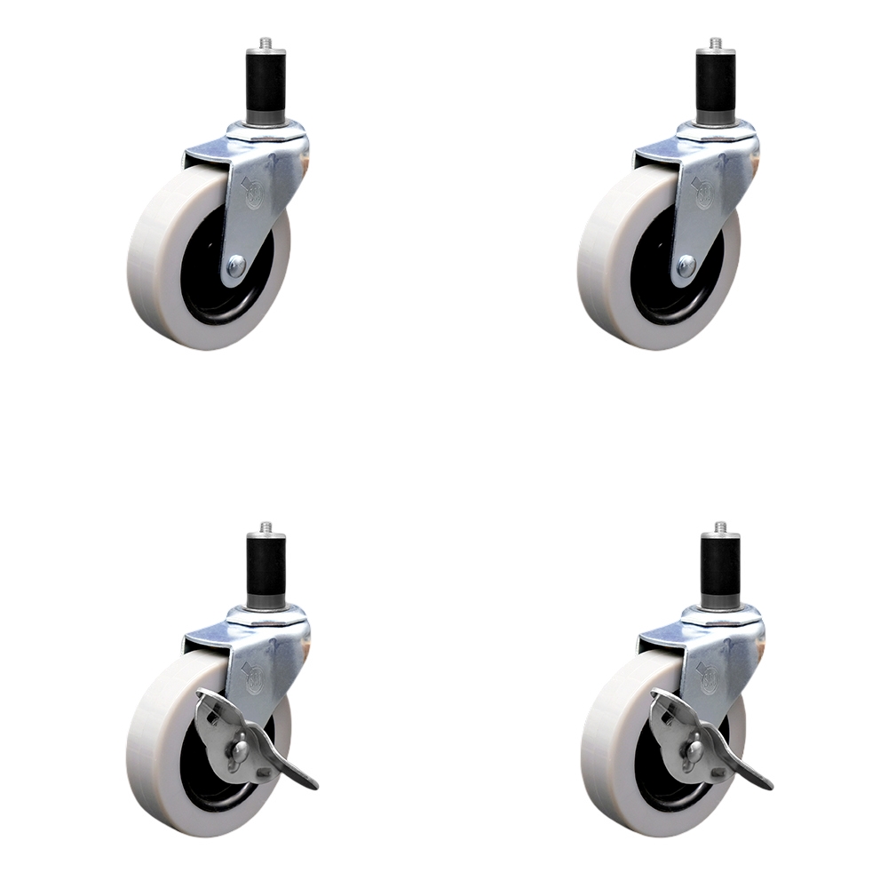 3 Inch Swivel Thermoplastic Rubber Casters Set of 4 - 1-1/2 Inch Expanding Adapter Stem Casters - Includes 2 with Side Lock Brake - Service Caster Brand — photo 1