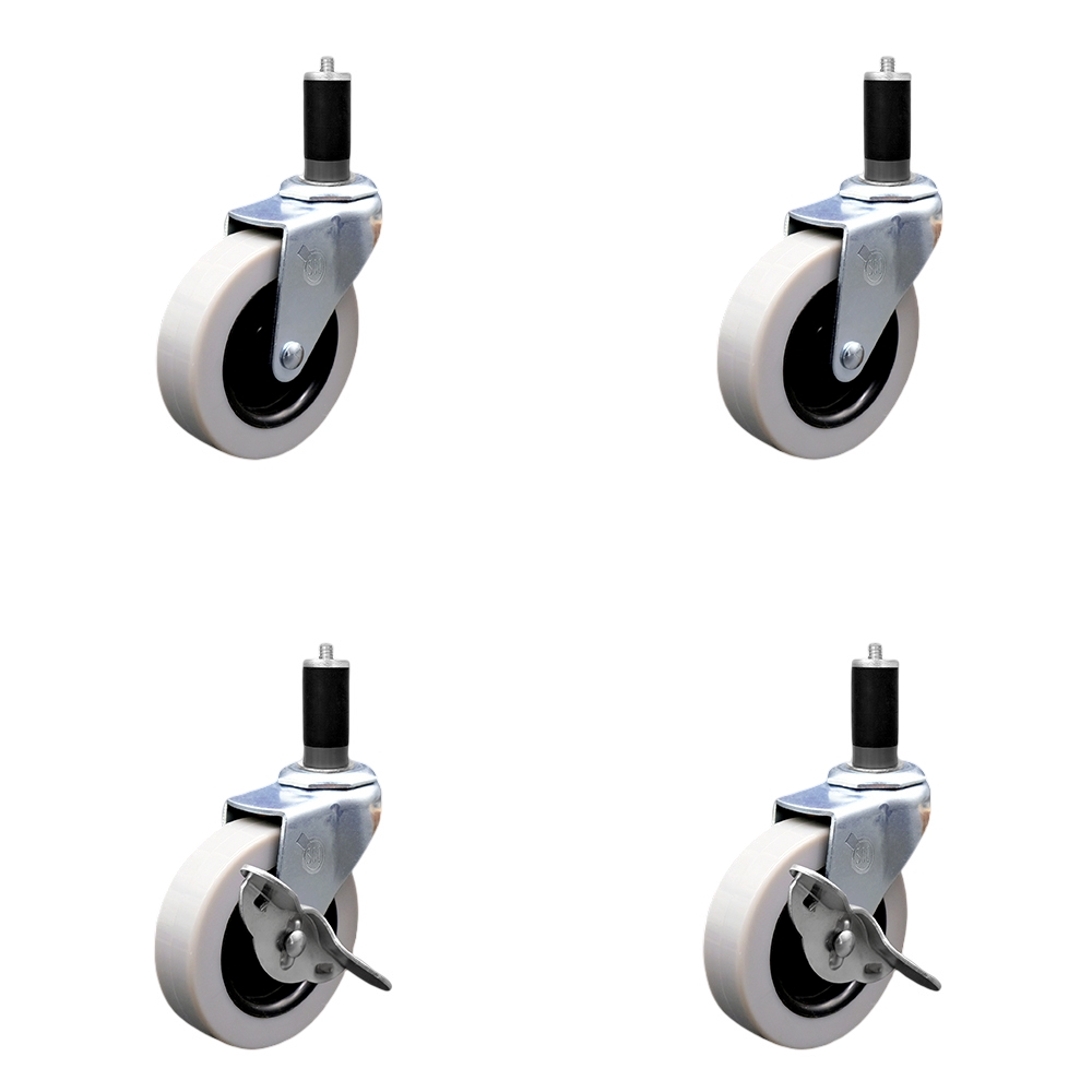 3 Inch Swivel Thermoplastic Rubber Casters Set of 4 - 1-1/4 Inch Expanding Adapter Stem Casters - Includes 2 with Side Lock Brake - Service Caster Brand — photo 1