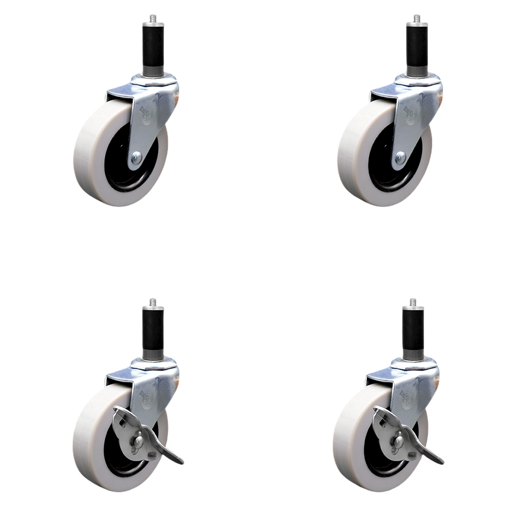 3 Inch Swivel Thermoplastic Rubber Casters Set of 4 - 1-1/8 Inch Expanding Adapter Stem Casters - Includes 2 with Side Lock Brake - Service Caster Brand — photo 1