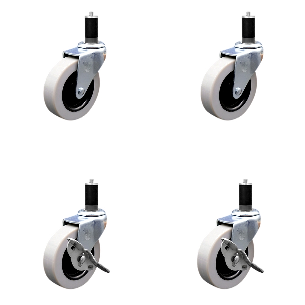 3 Inch Swivel Thermoplastic Rubber Casters Set of 4 - 1-3/8 Inch Expanding Adapter Stem Casters - Includes 2 with Side Lock Brake - Service Caster Brand — photo 1