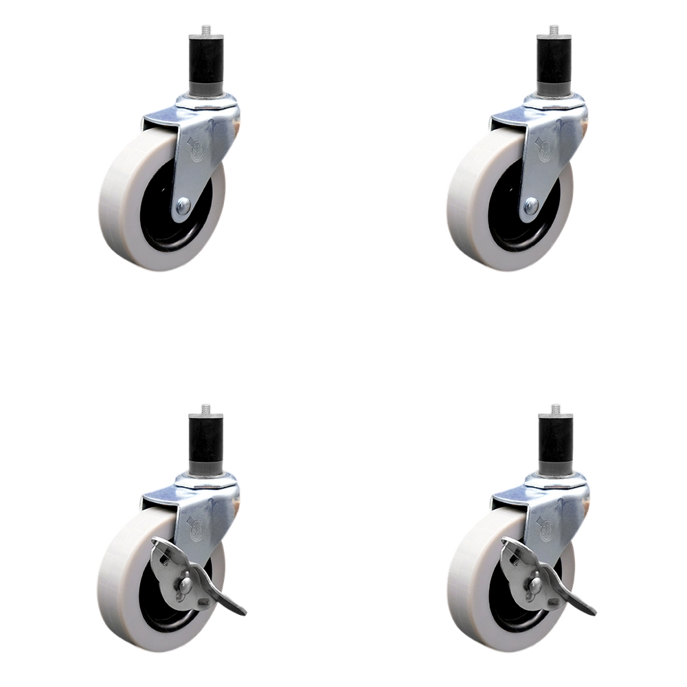 3 Inch Swivel Thermoplastic Rubber Casters Set of 4 - 1-5/8 Inch Expanding Adapter Stem Casters - Includes 2 with Side Lock Brake - Service Caster Brand — photo 1