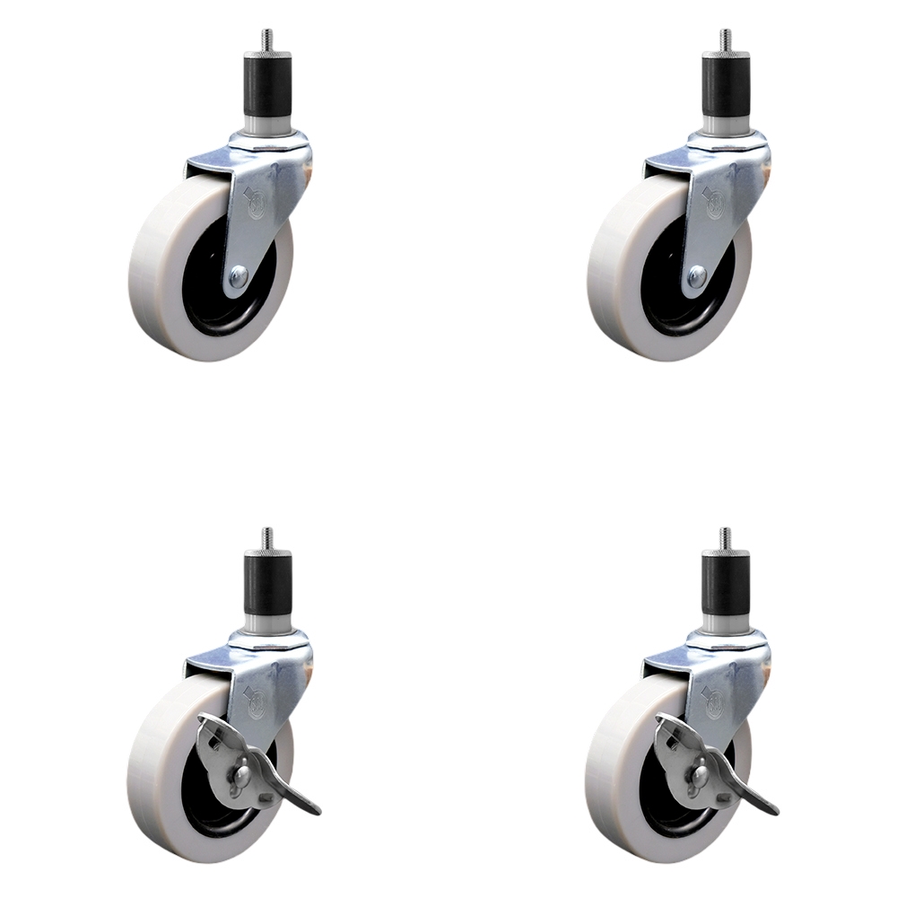 3 Inch Swivel Thermoplastic Rubber Casters Set of 4 - 1-7/8 Inch Expanding Adapter Stem Casters - Includes 2 with Side Lock Brake - Service Caster Brand — photo 1