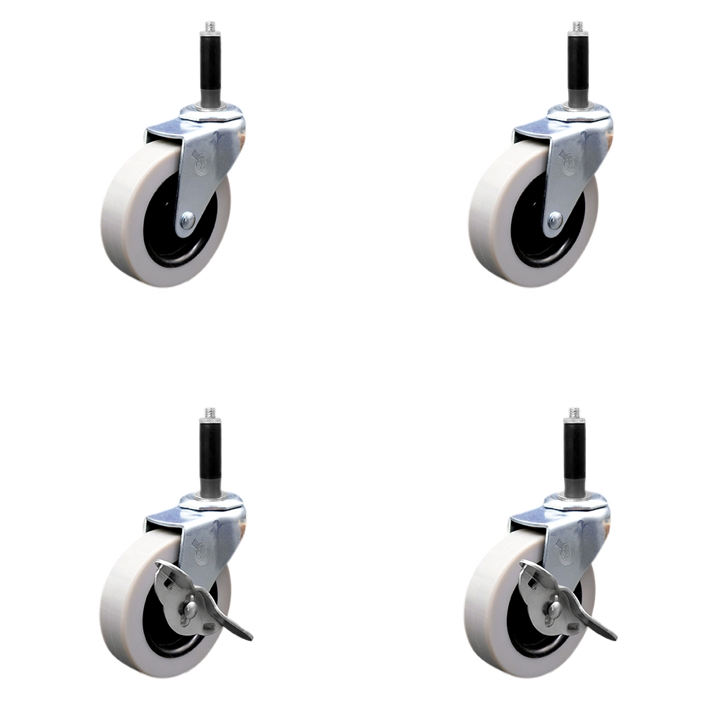 3 Inch Swivel Thermoplastic Rubber Casters Set of 4 - 3/4 Inch Expanding Adapter Stem Casters - Includes 2 with Side Lock Brake - Service Caster Brand — photo 1