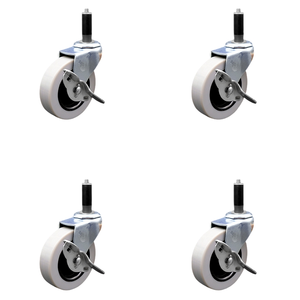 3 Inch Swivel Thermoplastic Rubber Caster Wheels and 1 Inch Expanding Adapter Stem Casters and Brakes - 440 lbs. Total Capacity - Set of 4 - Service Caster Brand — photo 1