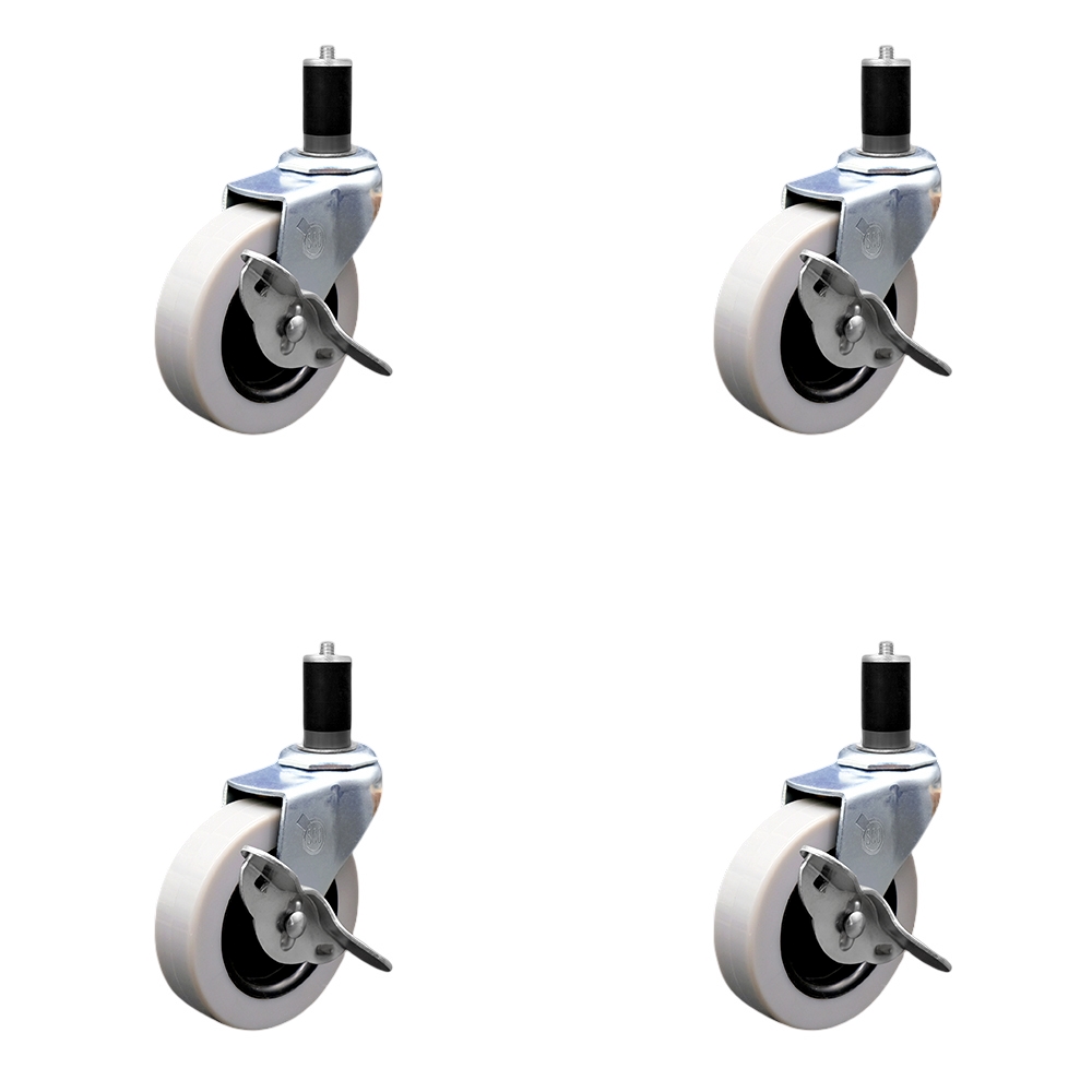 3 Inch Swivel Thermoplastic Rubber Caster Wheels and 1-1/2 Inch Expanding Adapter Stem Casters and Brakes - 440 lbs. Total Capacity - Set of 4 - Service Caster Brand — photo 1