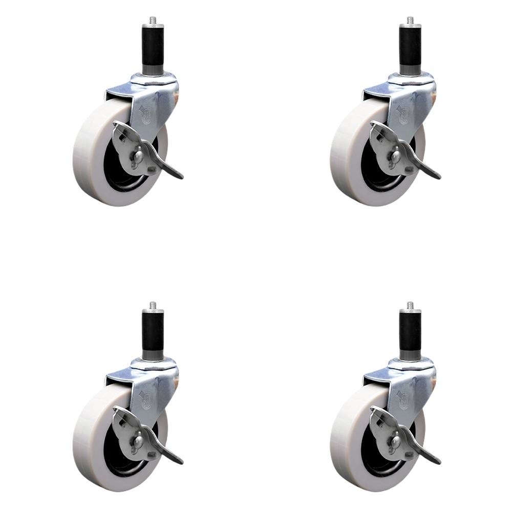 3 Inch Swivel Thermoplastic Rubber Caster Wheels and 1-1/4 Inch Expanding Adapter Stem Casters and Brakes - 440 lbs. Total Capacity - Set of 4 - Service Caster Brand — photo 1