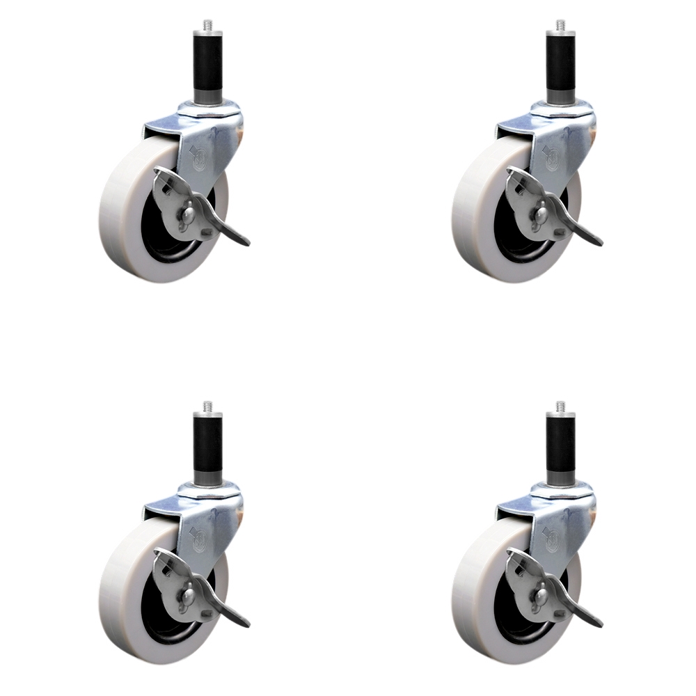 3 Inch Swivel Thermoplastic Rubber Caster Wheels and 1-1/8 Inch Expanding Adapter Stem Casters and Brakes - 440 lbs. Total Capacity - Set of 4 - Service Caster Brand — photo 1