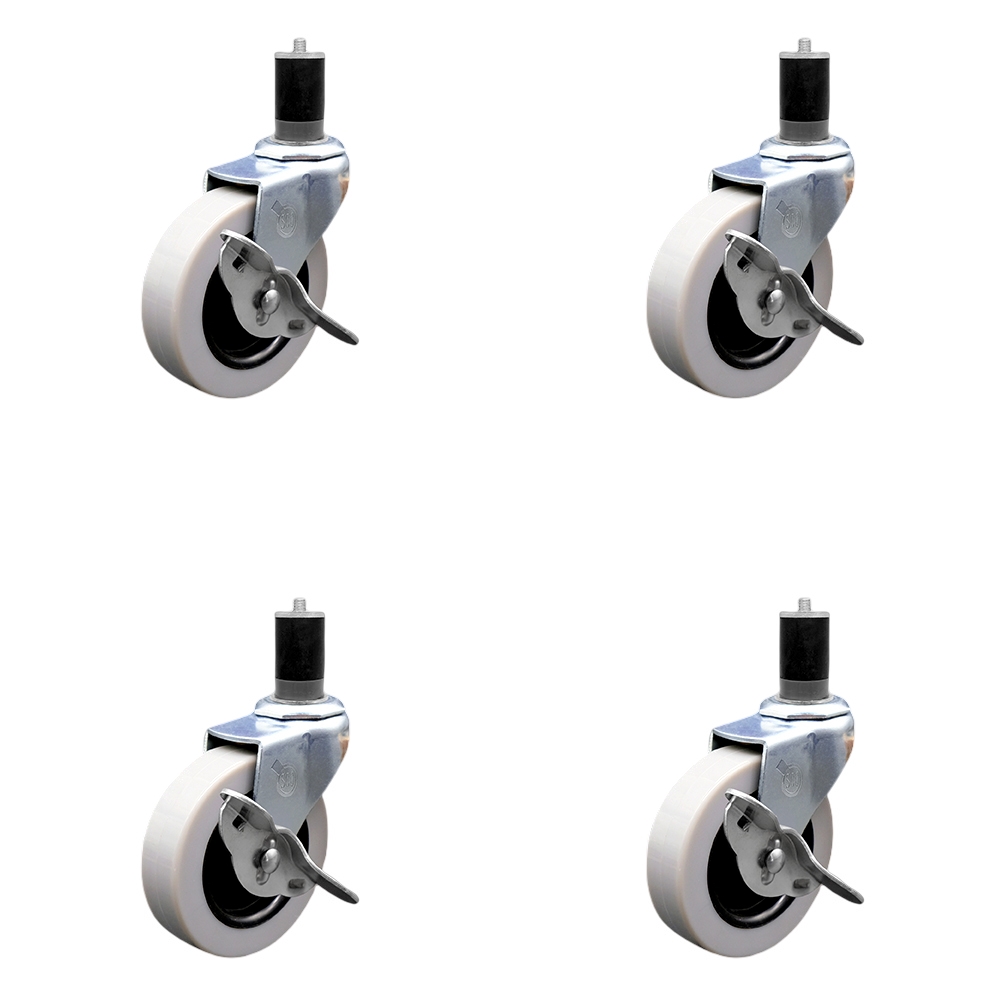 3 Inch Swivel Thermoplastic Rubber Caster Wheels and 1-3/4 Inch Expanding Adapter Stem Casters and Brakes - 440 lbs. Total Capacity - Set of 4 - Service Caster Brand — photo 1