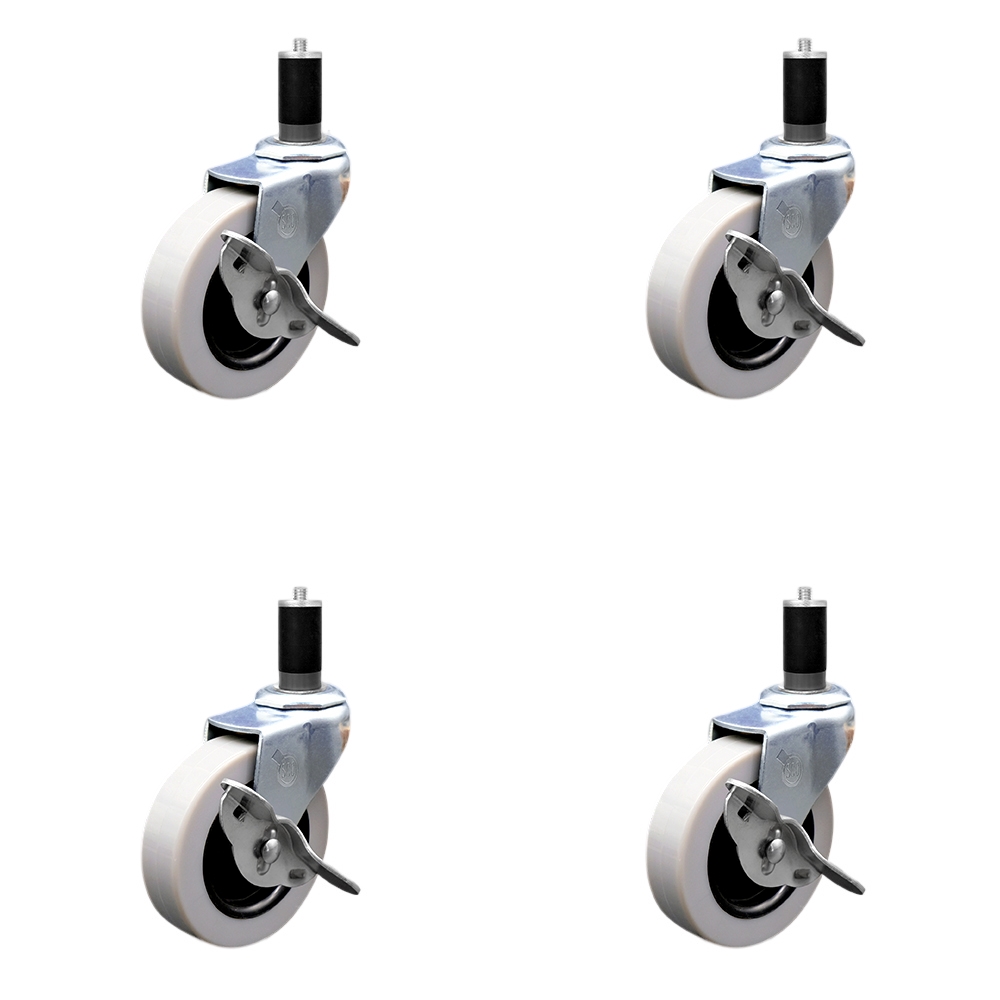 3 Inch Swivel Thermoplastic Rubber Caster Wheels and 1-3/8 Inch Expanding Adapter Stem Casters and Brakes - 440 lbs. Total Capacity - Set of 4 - Service Caster Brand — photo 1