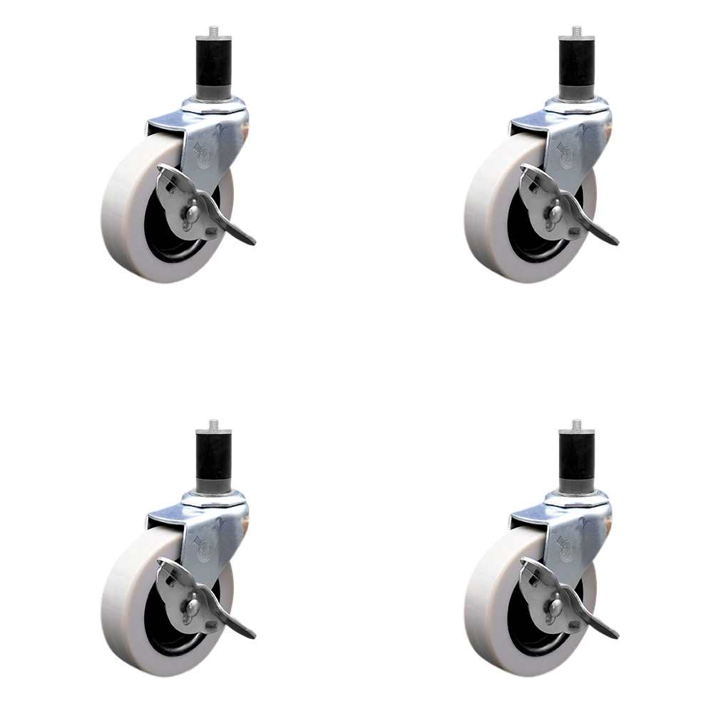 3 Inch Swivel Thermoplastic Rubber Caster Wheels and 1-5/8 Inch Expanding Adapter Stem Casters and Brakes - 440 lbs. Total Capacity - Set of 4 - Service Caster Brand — photo 1