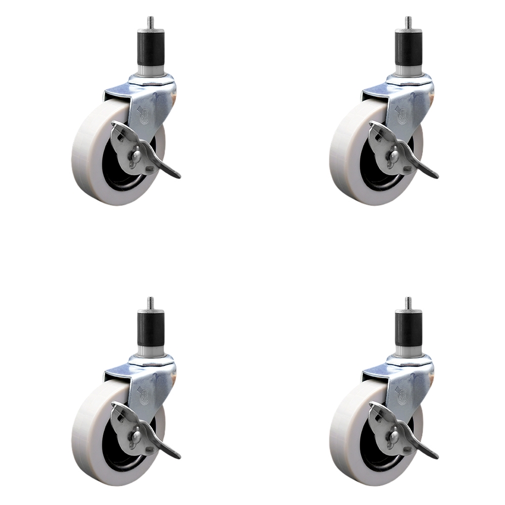 3 Inch Swivel Thermoplastic Rubber Caster Wheels and 1-7/8 Inch Expanding Adapter Stem Casters and Brakes - 440 lbs. Total Capacity - Set of 4 - Service Caster Brand — photo 1