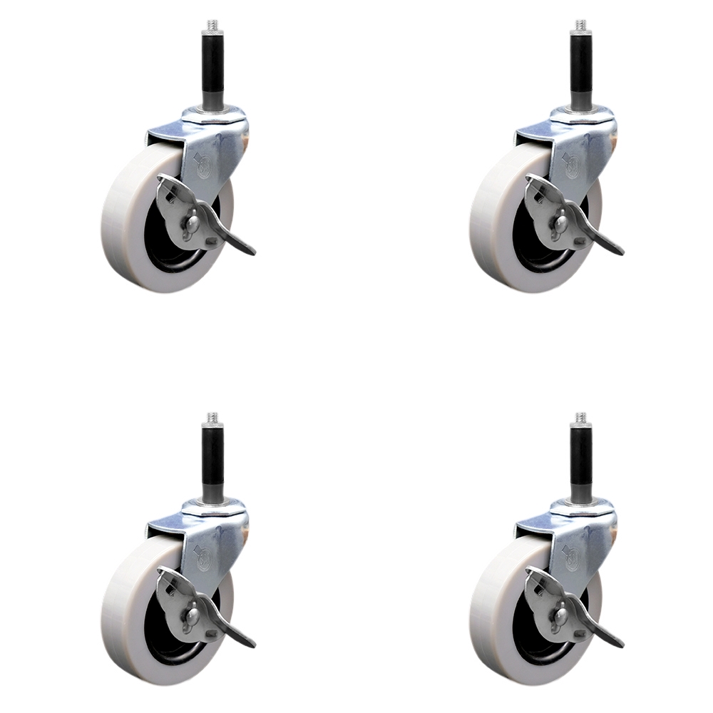 3 Inch Swivel Thermoplastic Rubber Caster Wheels and 3/4 Inch Expanding Adapter Stem Casters and Brakes - 440 lbs. Total Capacity - Set of 4 - Service Caster Brand — photo 1