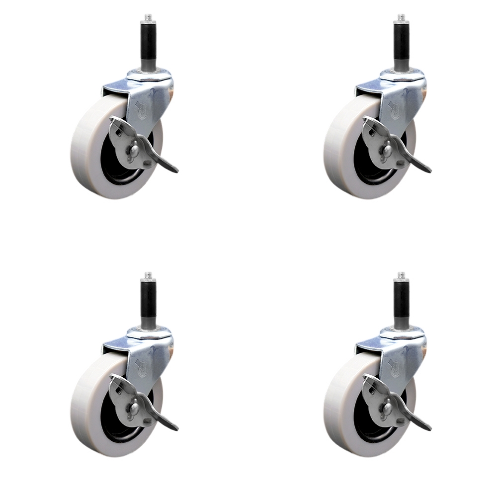 3 Inch Swivel Thermoplastic Rubber Caster Wheels and 7/8 Inch Expanding Adapter Stem Casters and Brakes - 440 lbs. Total Capacity - Set of 4 - Service Caster Brand — photo 1