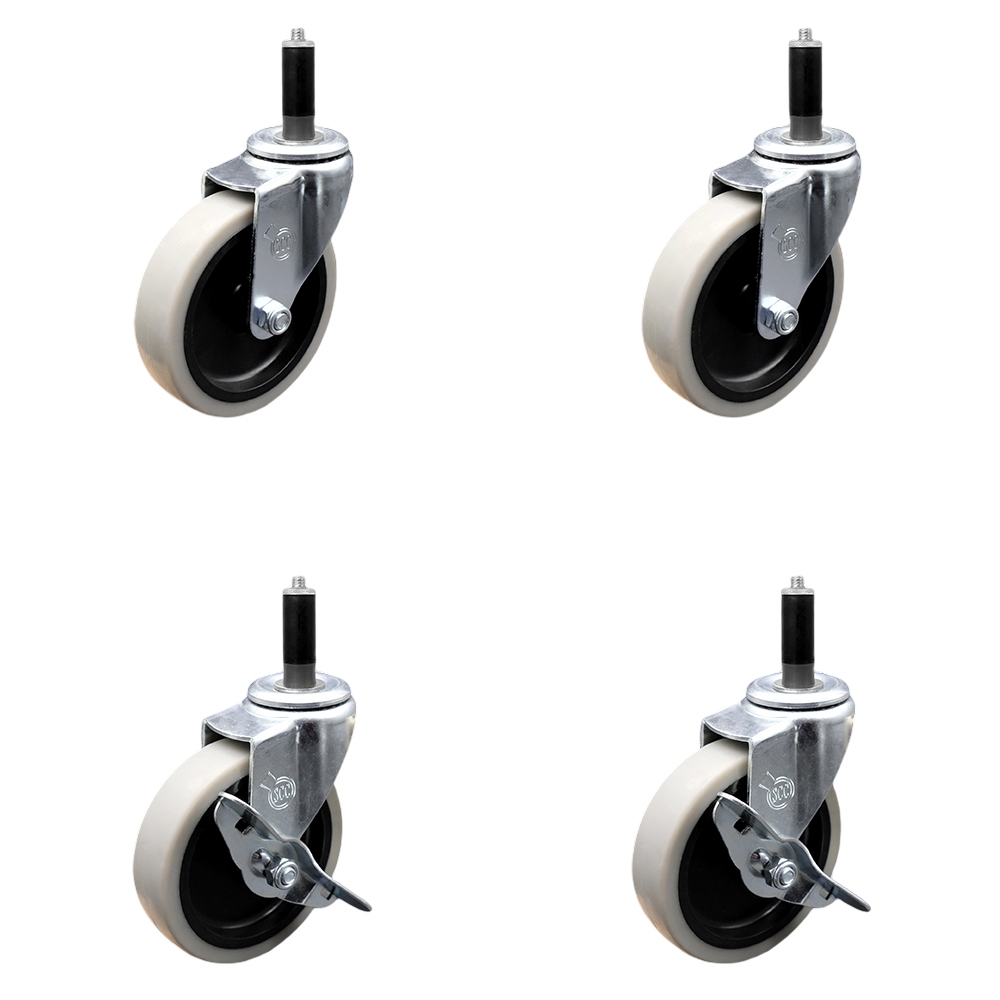 4 Inch Swivel Thermoplastic Rubber Casters Set of 4 - 1 Inch Expanding Adapter Stem Casters - Includes 2 with Side Lock Brake - Service Caster Brand — photo 1