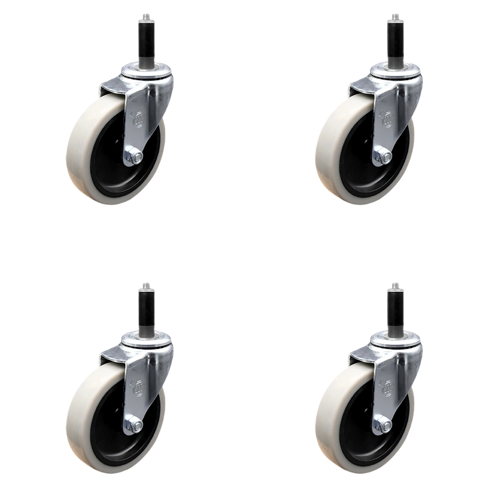 4 Inch Swivel Thermoplastic Rubber Caster Wheels and 1 Inch Expanding Adapter Stem Casters - 500 lbs. Total Capacity - Set of 4 - Service Caster Brand — photo 1
