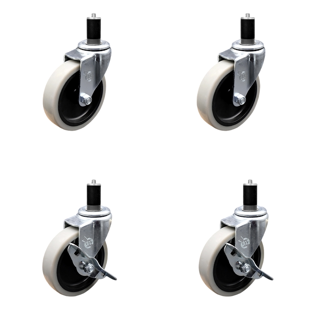 4 Inch Swivel Thermoplastic Rubber Casters Set of 4 - 1-1/2 Inch Expanding Adapter Stem Casters - Includes 2 with Side Lock Brake - Service Caster Brand — photo 1