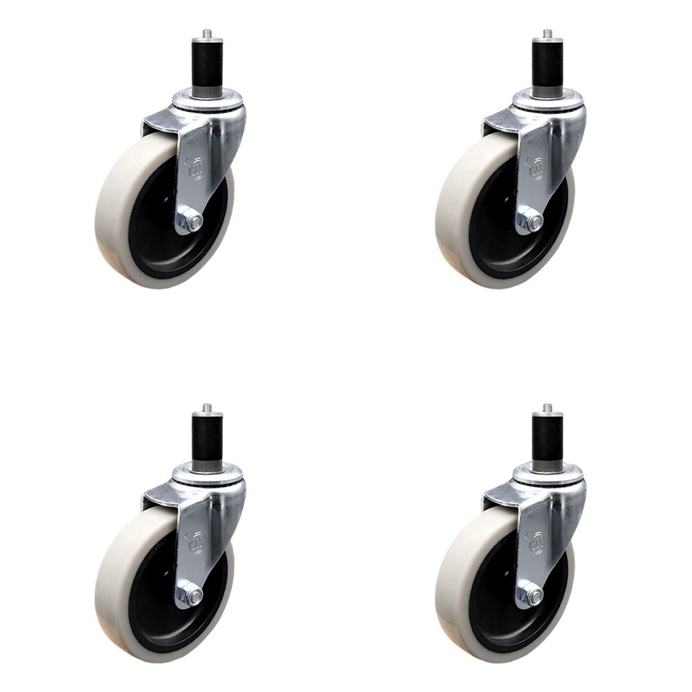4 Inch Swivel Thermoplastic Rubber Caster Wheels and 1-1/2 Inch Expanding Adapter Stem Casters - 500 lbs. Total Capacity - Set of 4 - Service Caster Brand — photo 1
