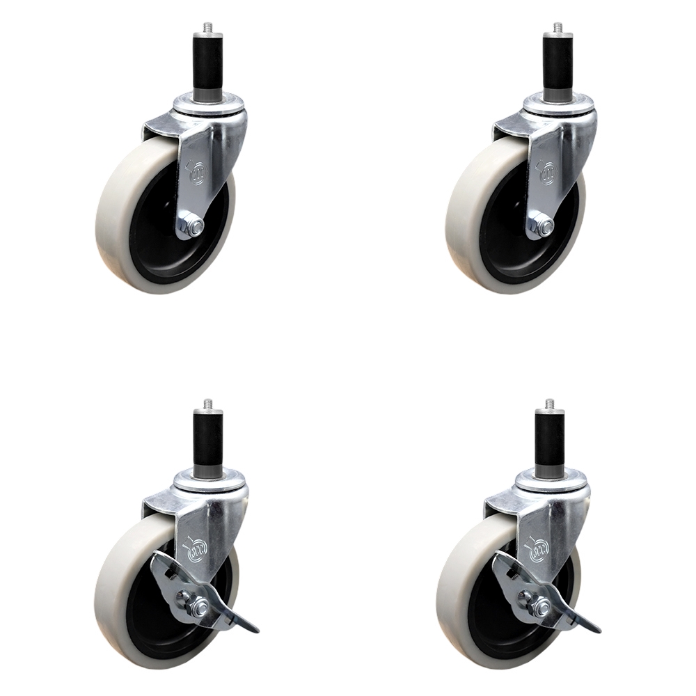 4 Inch Swivel Thermoplastic Rubber Casters Set of 4 - 1-1/4 Inch Expanding Adapter Stem Casters - Includes 2 with Side Lock Brake - Service Caster Brand — photo 1