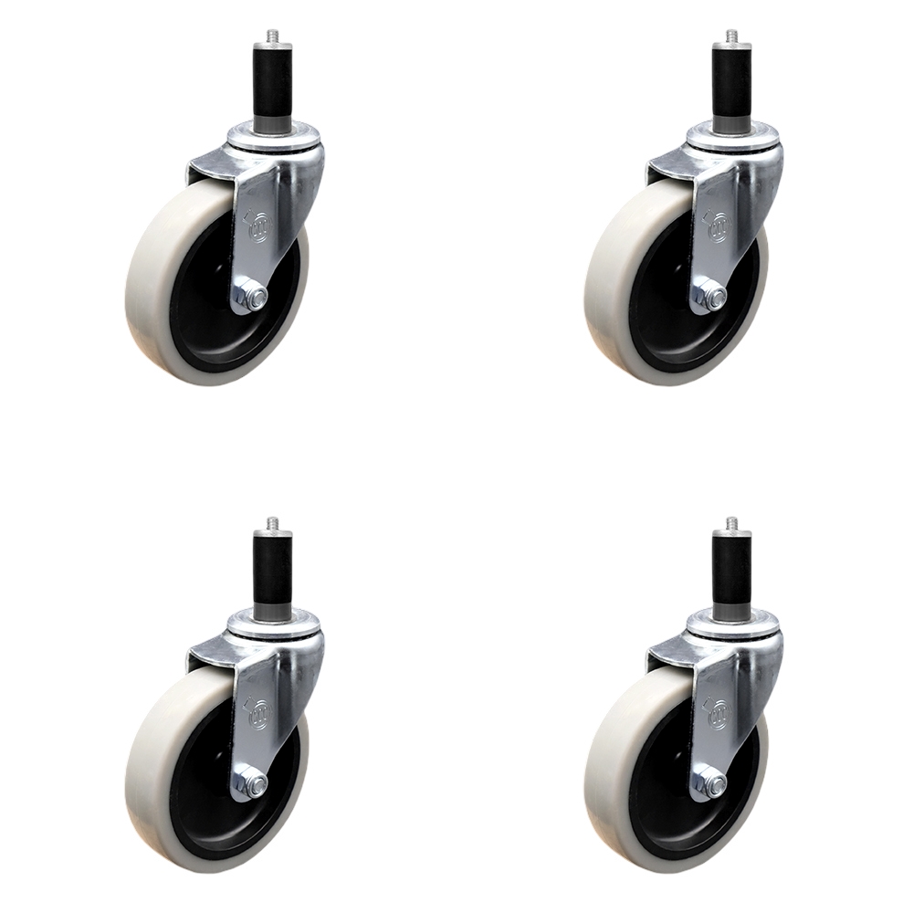 4 Inch Swivel Thermoplastic Rubber Caster Wheels and 1-1/4 Inch Expanding Adapter Stem Casters - 500 lbs. Total Capacity - Set of 4 - Service Caster Brand — photo 1