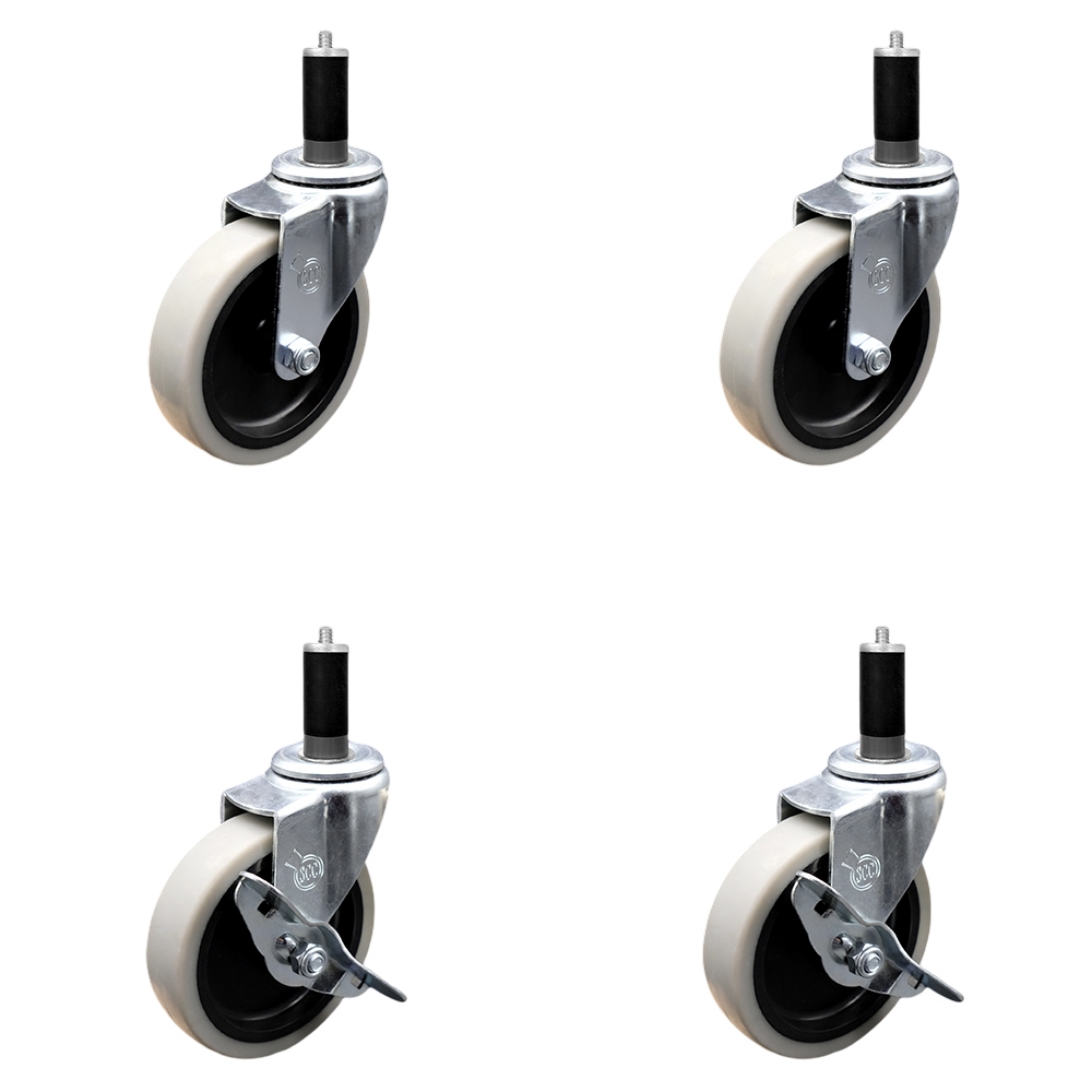 4 Inch Swivel Thermoplastic Rubber Casters Set of 4 - 1-1/8 Inch Expanding Adapter Stem Casters - Includes 2 with Side Lock Brake - Service Caster Brand — photo 1