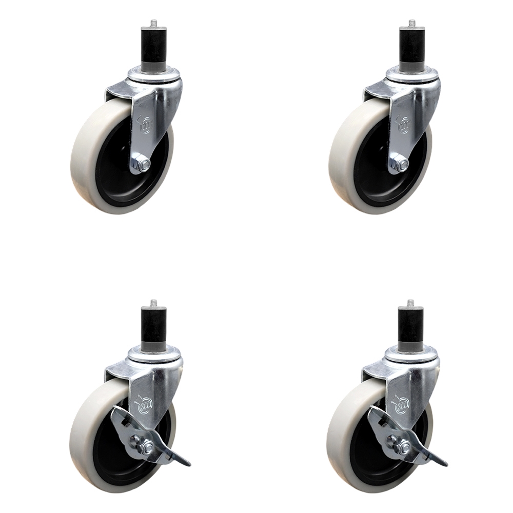 4 Inch Swivel Thermoplastic Rubber Casters Set of 4 - 1-3/4 Inch Expanding Adapter Stem Casters - Includes 2 with Side Lock Brake - Service Caster Brand — photo 1