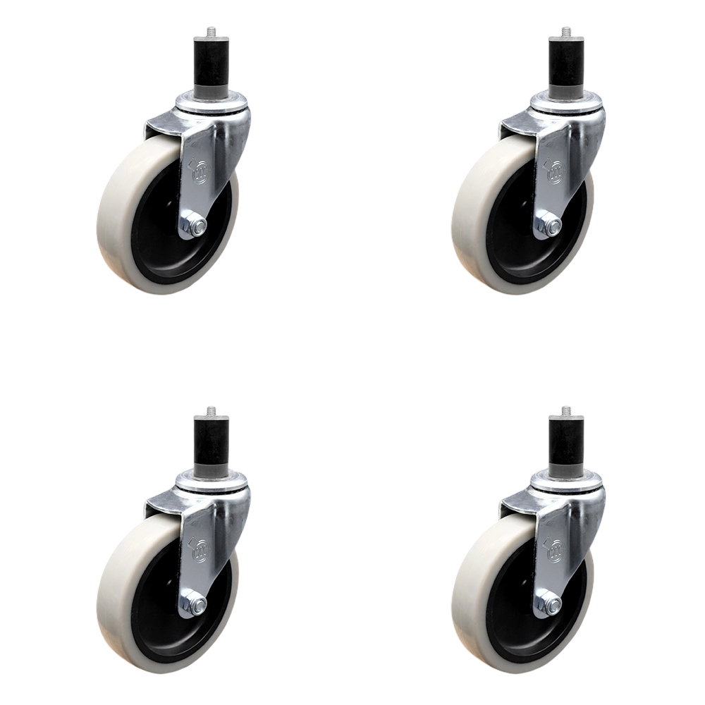 4 Inch Swivel Thermoplastic Rubber Caster Wheels and 1-3/4 Inch Expanding Adapter Stem Casters - 500 lbs. Total Capacity - Set of 4 - Service Caster Brand — photo 1