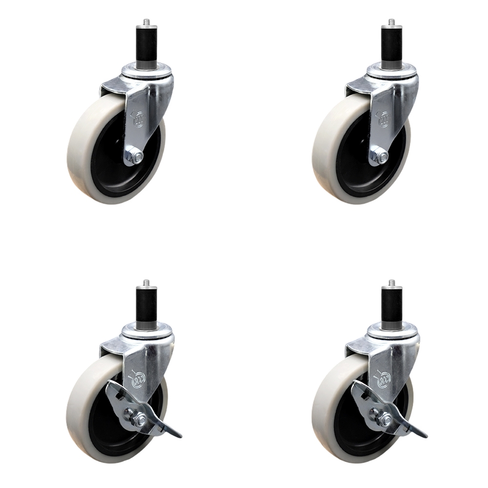4 Inch Swivel Thermoplastic Rubber Casters Set of 4 - 1-3/8 Inch Expanding Adapter Stem Casters - Includes 2 with Side Lock Brake - Service Caster Brand — photo 1