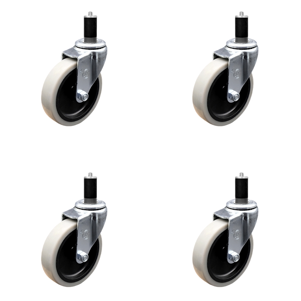 4 Inch Swivel Thermoplastic Rubber Caster Wheels and 1-3/8 Inch Expanding Adapter Stem Casters - 500 lbs. Total Capacity - Set of 4 - Service Caster Brand — photo 1