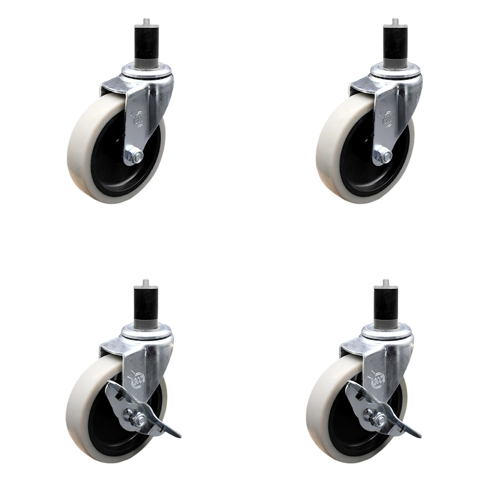 4 Inch Swivel Thermoplastic Rubber Casters Set of 4 - 1-5/8 Inch Expanding Adapter Stem Casters - Includes 2 with Side Lock Brake - Service Caster Brand — photo 1