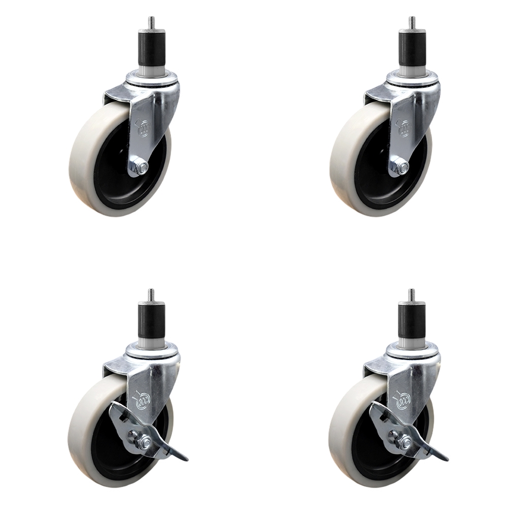 4 Inch Swivel Thermoplastic Rubber Casters Set of 4 - 1-7/8 Inch Expanding Adapter Stem Casters - Includes 2 with Side Lock Brake - Service Caster Brand — photo 1