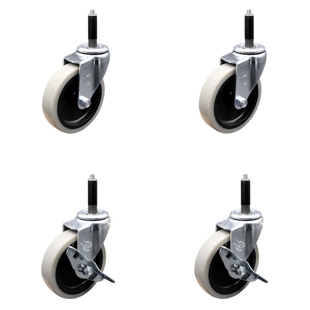 4 Inch Swivel Thermoplastic Rubber Casters Set of 4 - 3/4 Inch Expanding Adapter Stem Casters - Includes 2 with Side Lock Brake - Service Caster Brand — photo 1